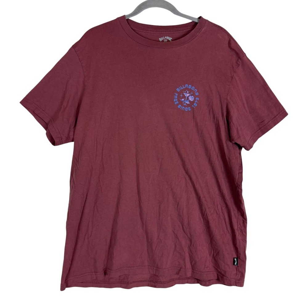 Billabong Shirt Mens XL Red Free Since 1973 Graphic Tee Back Print Surf Beach